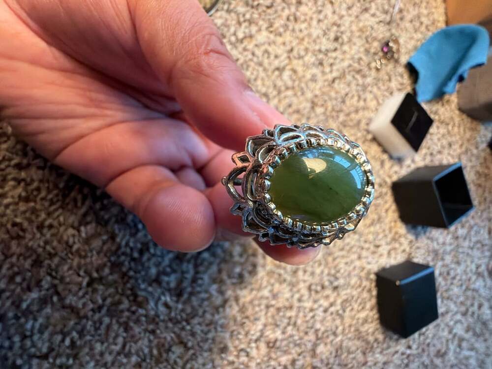 Sterling Silver Green Jade Cabochon Cocktail Ring